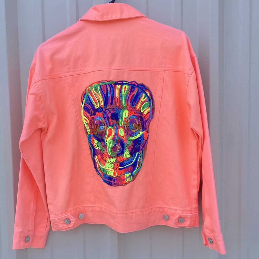 Neon sugar skull Jean jacket